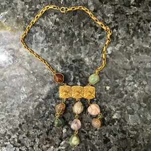 VINTAGE Castlecliff Totem Pendant Necklace With Semi Precious Stones